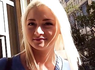 Fucking a hot blonde nurse in public